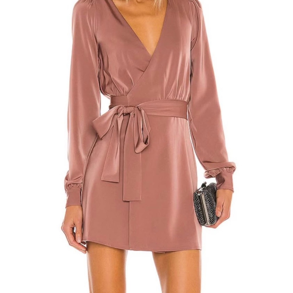 NBD Dusty Rose Long Sleeve Wrap Dress